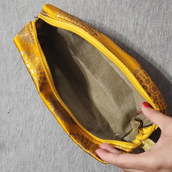 Handmade Indian Patterned Gold Mini Travel Cosmetics Case Zippered Pencil Pouch - Picture 3 of 7